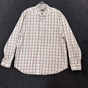 Tom Beckbe Shirt Men's XXL White Brown Plaid Cotton Tencel Long Sleeve Button Up
